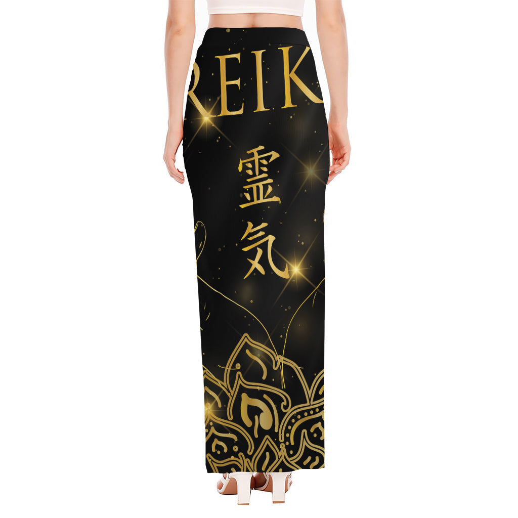 Golden Reiki Print High Slit Maxi Skirt
