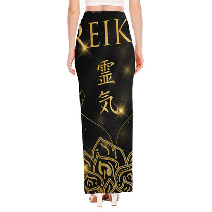 Golden Reiki Print High Slit Maxi Skirt