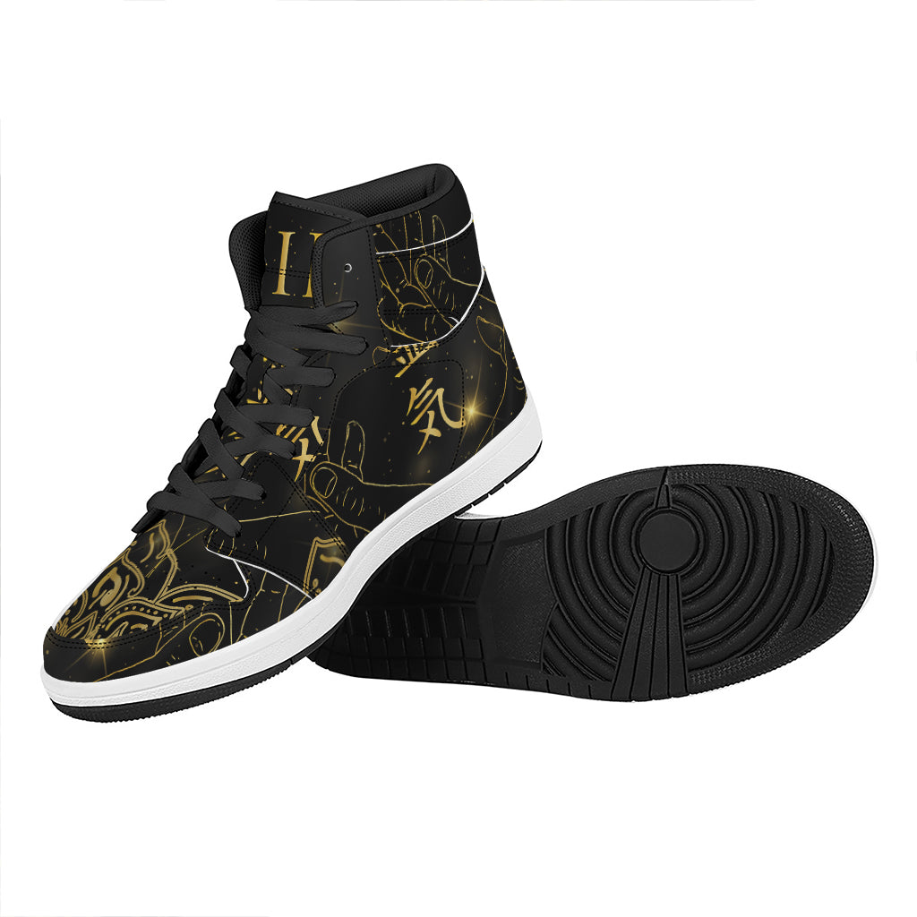 Golden Reiki Print High Top Leather Sneakers