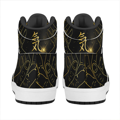 Golden Reiki Print High Top Leather Sneakers