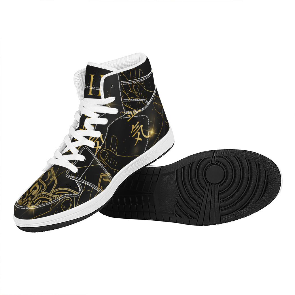 Golden Reiki Print High Top Leather Sneakers