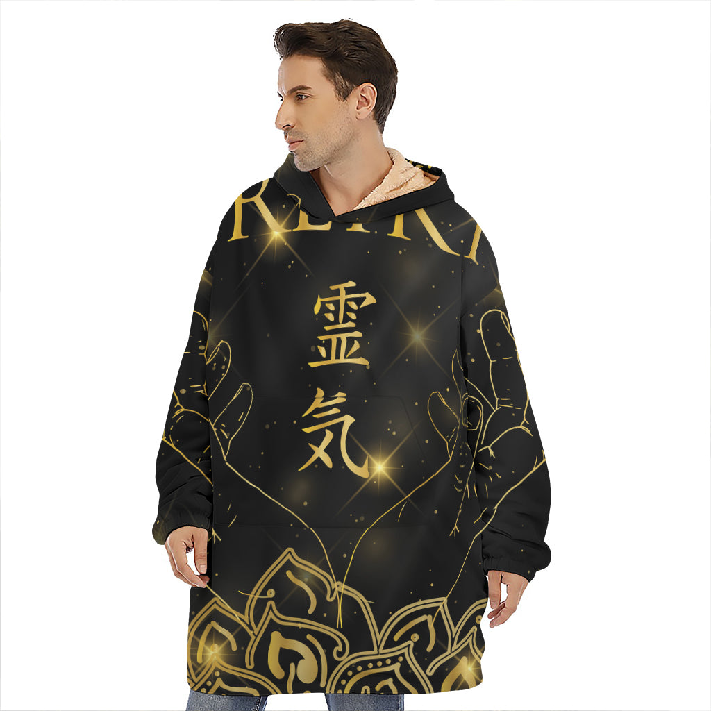 Golden Reiki Print Hoodie Blanket