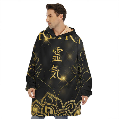 Golden Reiki Print Hoodie Blanket