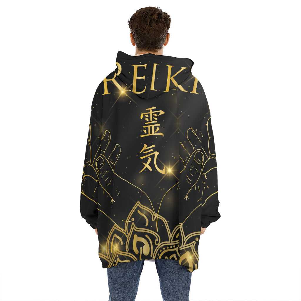 Golden Reiki Print Hoodie Blanket