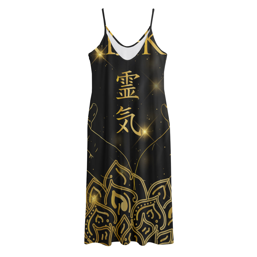 Golden Reiki Print Jersey Midi Cami Dress
