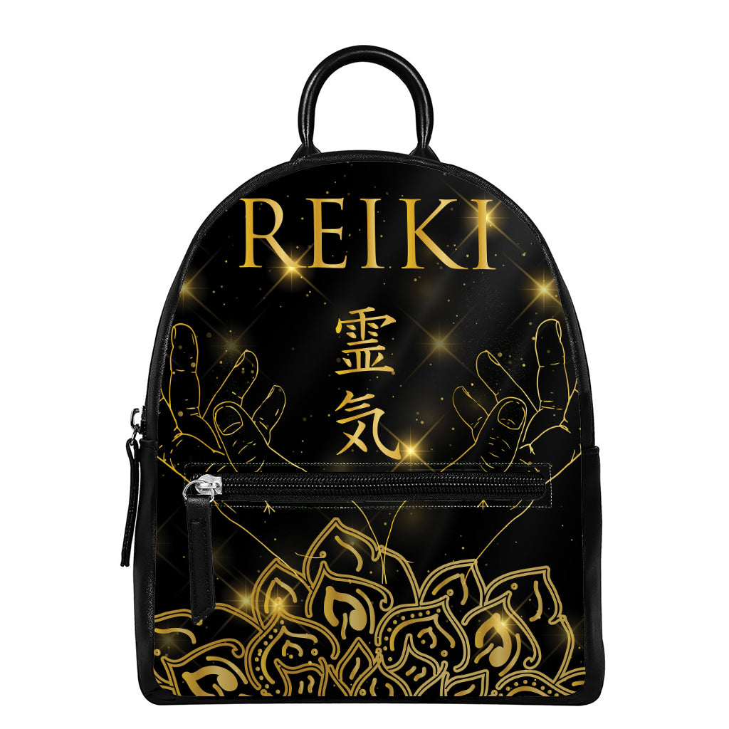 Golden Reiki Print Leather Backpack