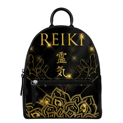 Golden Reiki Print Leather Backpack