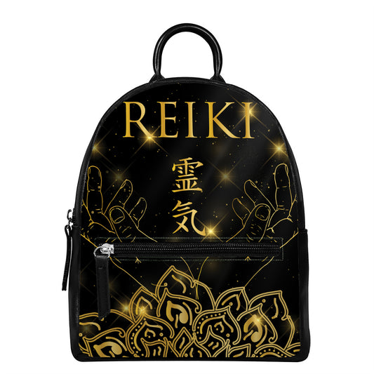 Golden Reiki Print Leather Backpack