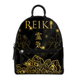 Golden Reiki Print Leather Backpack