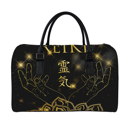 Golden Reiki Print Leather Duffle Bag