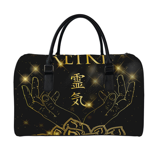 Golden Reiki Print Leather Duffle Bag