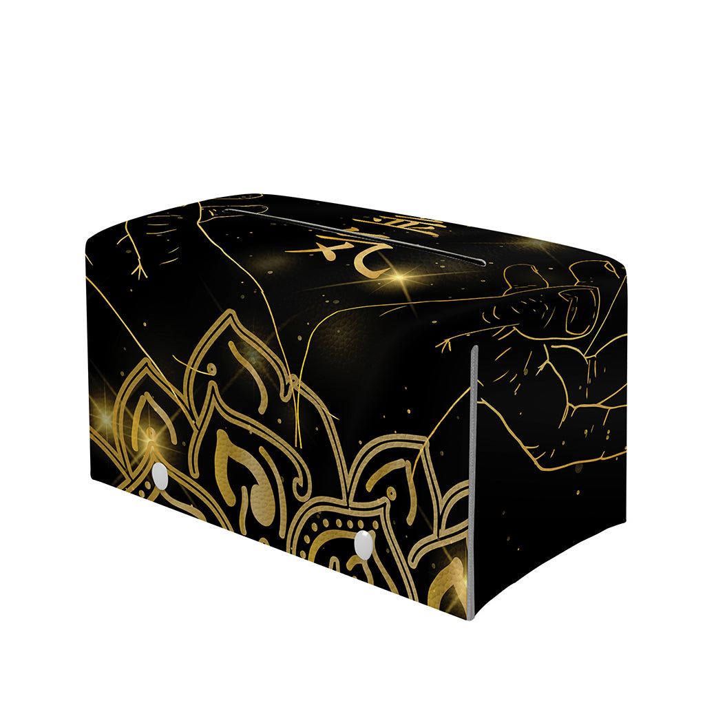 Golden Reiki Print Leather Tissue Box Cover