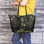 Golden Reiki Print Leather Tote Bag