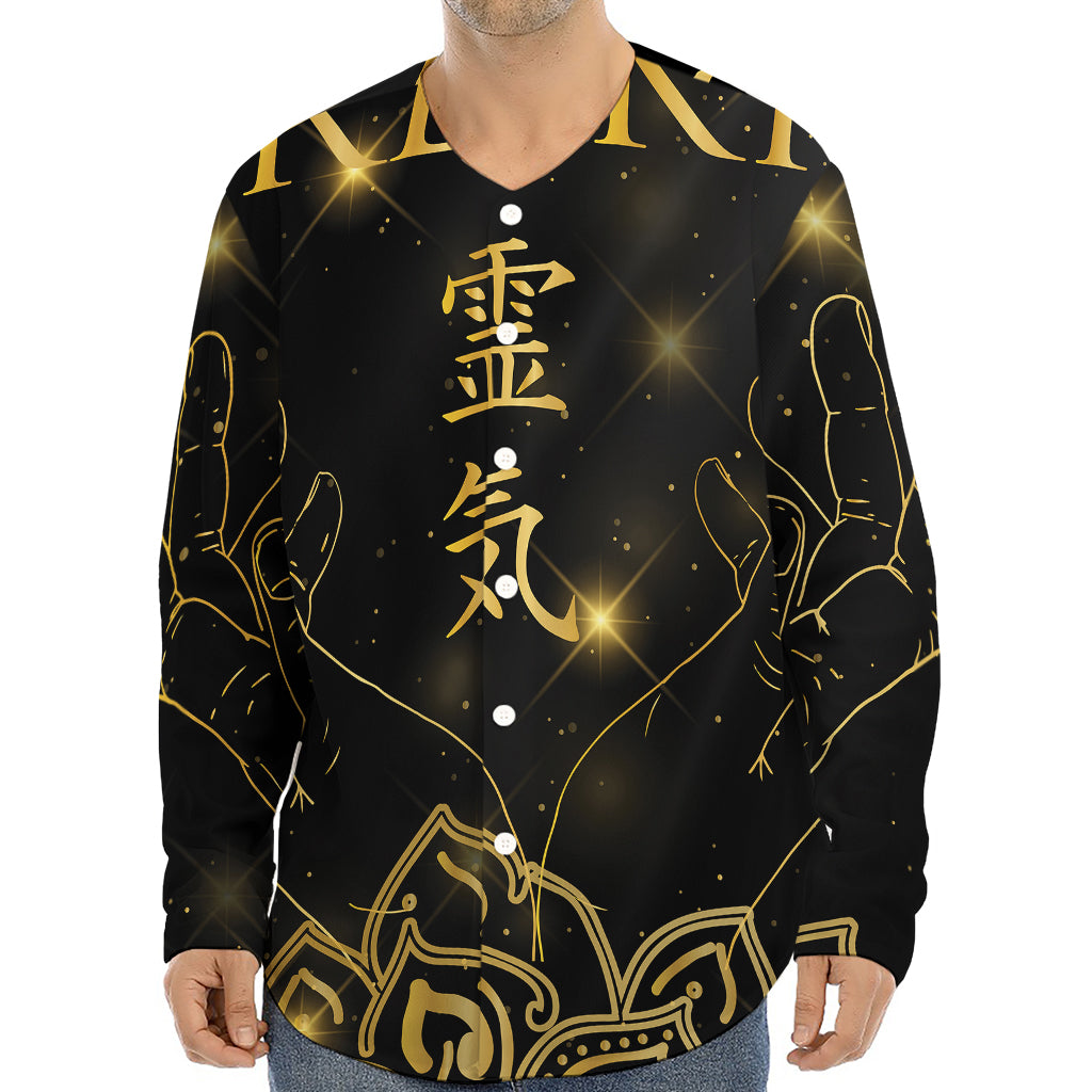 Golden Reiki Print Long Sleeve Baseball Jersey