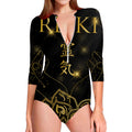 Golden Reiki Print Long Sleeve Swimsuit