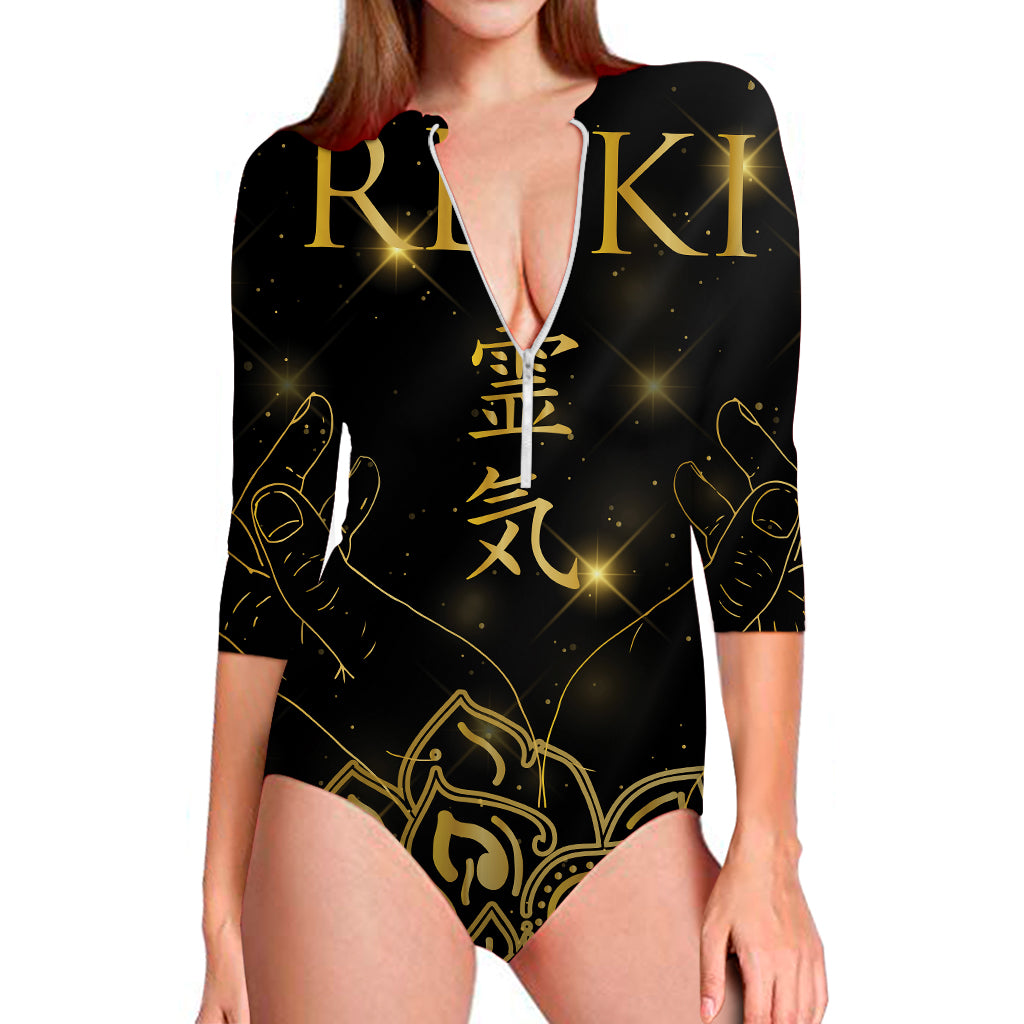 Golden Reiki Print Long Sleeve Swimsuit