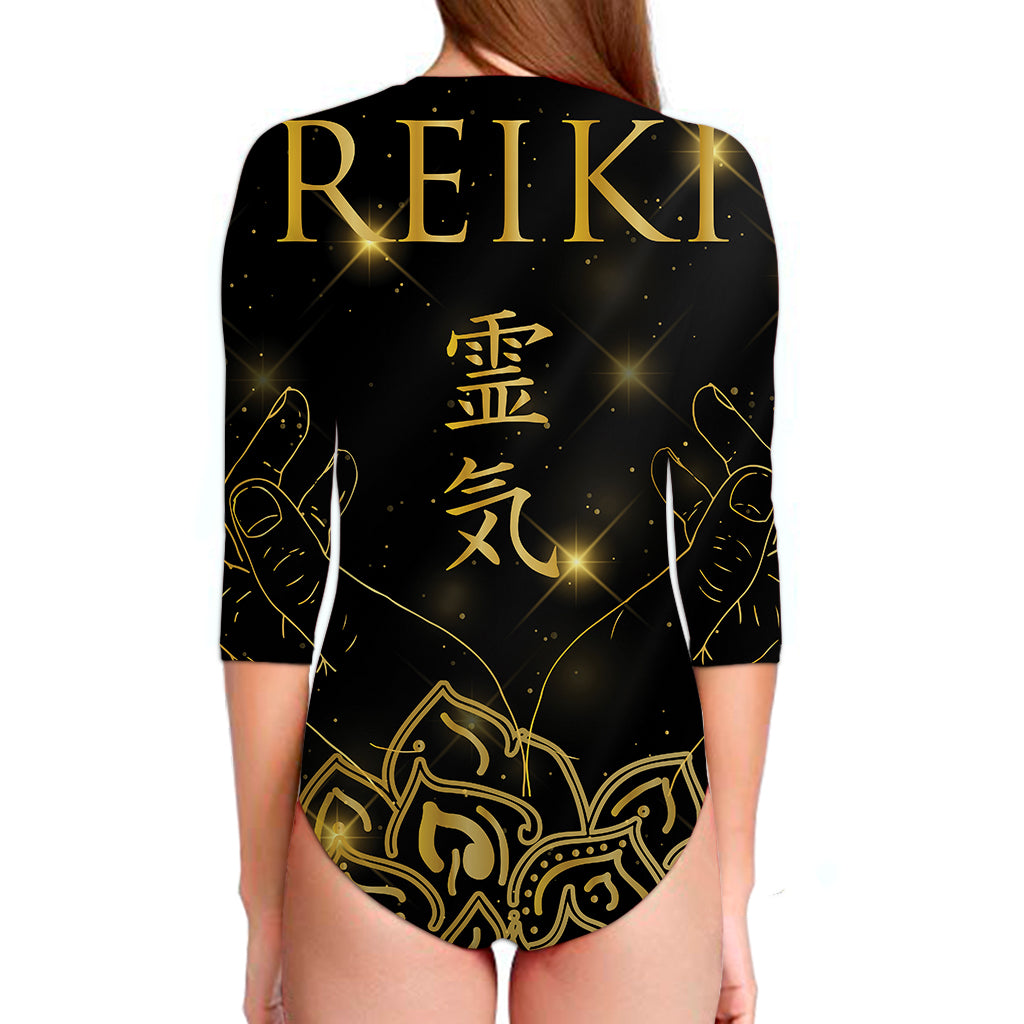 Golden Reiki Print Long Sleeve Swimsuit