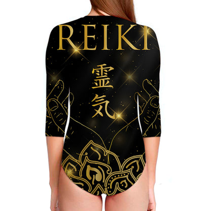 Golden Reiki Print Long Sleeve Swimsuit