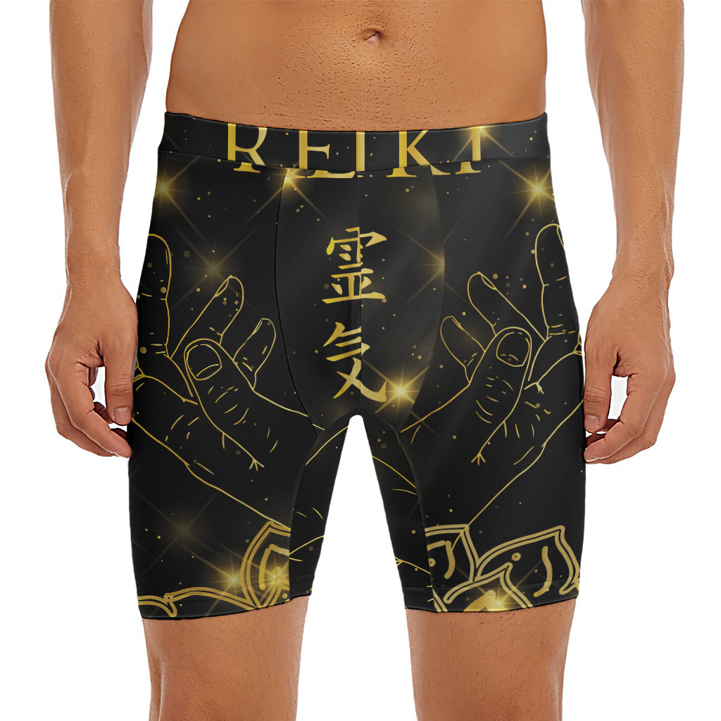 Golden Reiki Print Men's Long Boxer Briefs