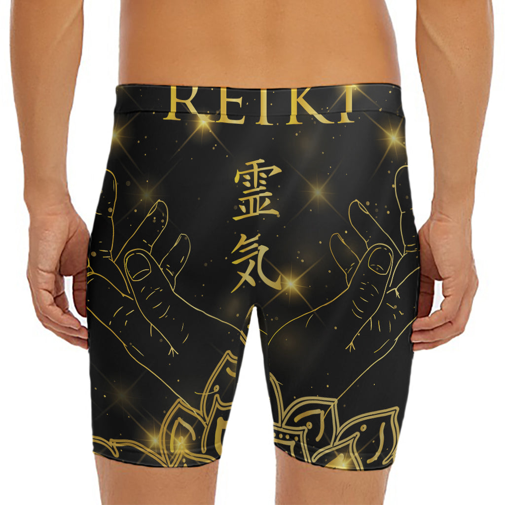 Golden Reiki Print Men's Long Boxer Briefs