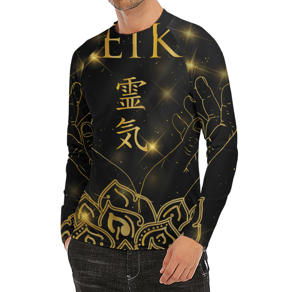 Golden Reiki Print Men's Long Sleeve Rash Guard