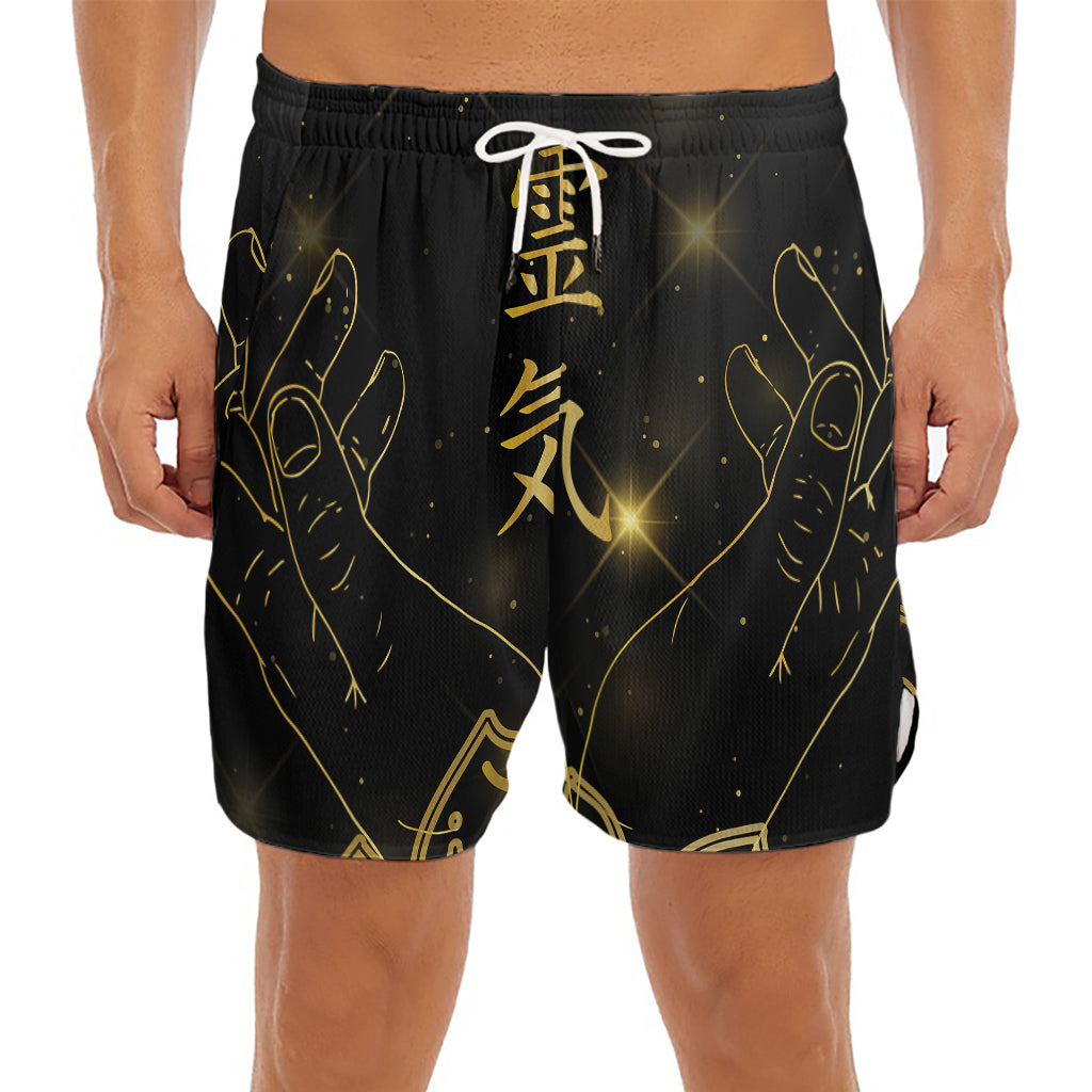 Golden Reiki Print Men's Split Running Shorts