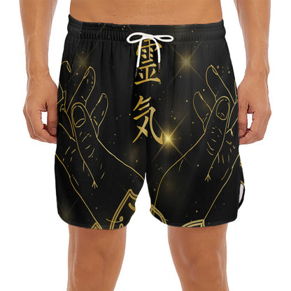 Golden Reiki Print Men's Split Running Shorts