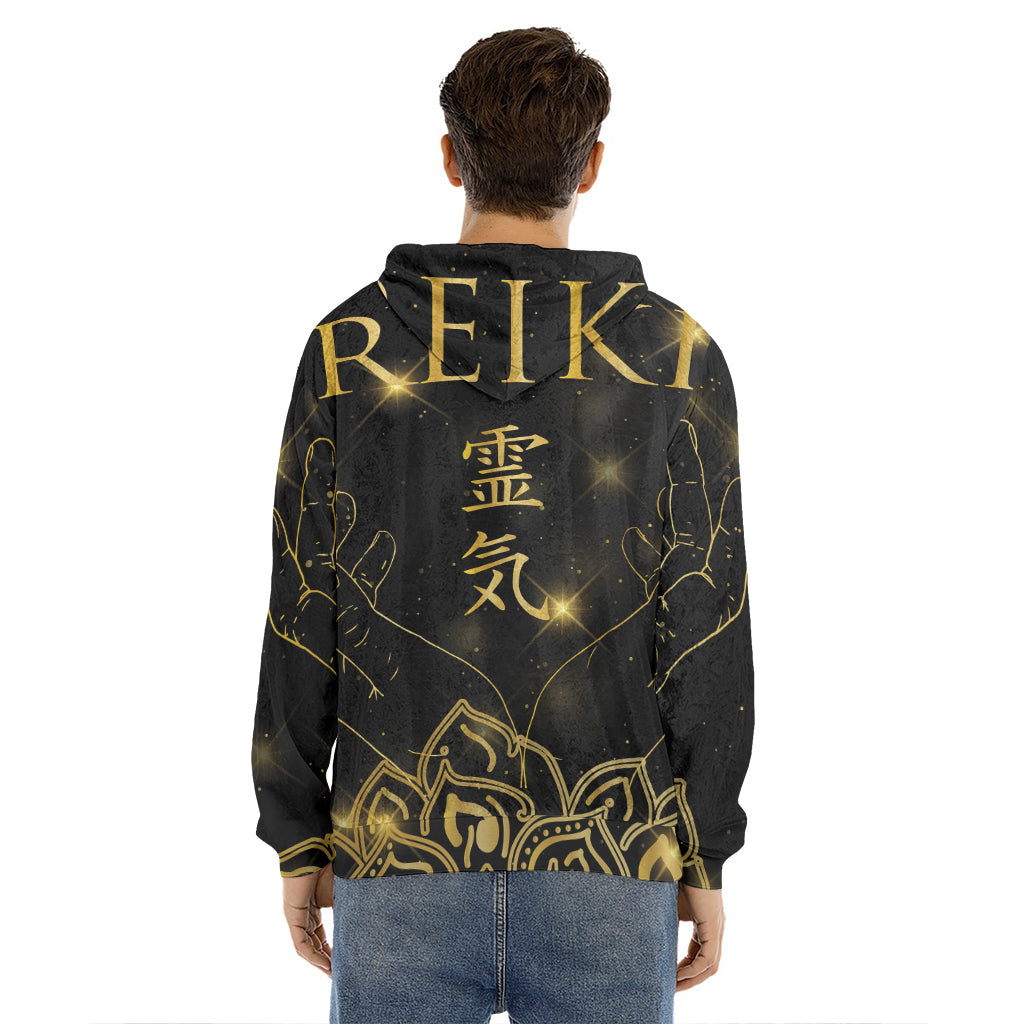 Golden Reiki Print Men's Velvet Pullover Hoodie