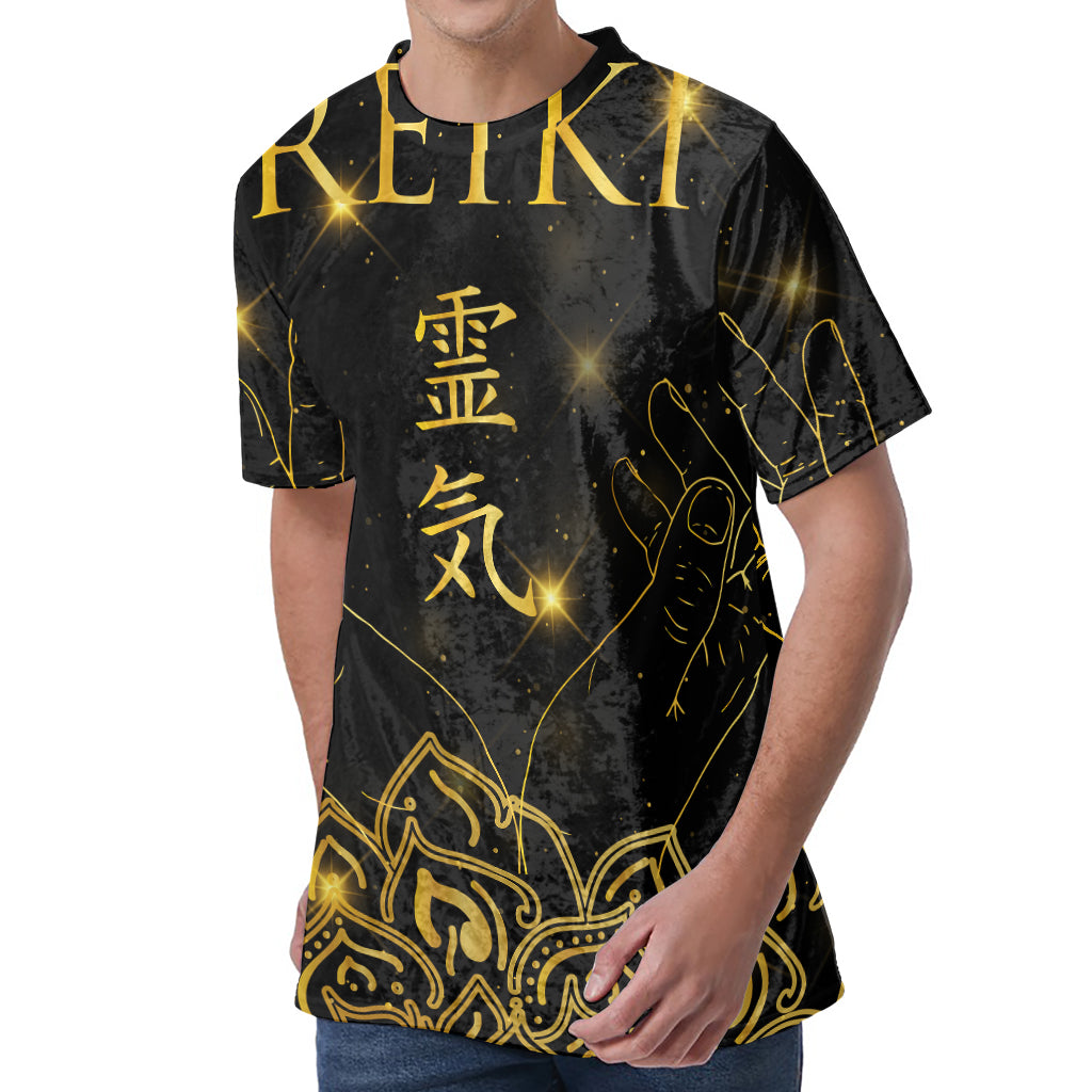 Golden Reiki Print Men's Velvet T-Shirt