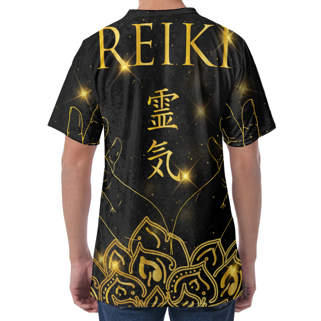 Golden Reiki Print Men's Velvet T-Shirt