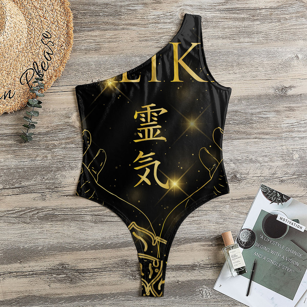 Golden Reiki Print One Shoulder Bodysuit