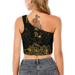 Golden Reiki Print One Shoulder Crop Top