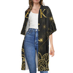Golden Reiki Print Open Front Beach Cover Up