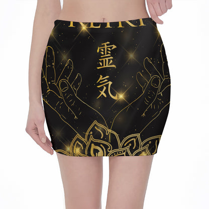 Golden Reiki Print Pencil Mini Skirt