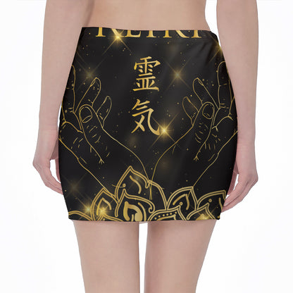 Golden Reiki Print Pencil Mini Skirt