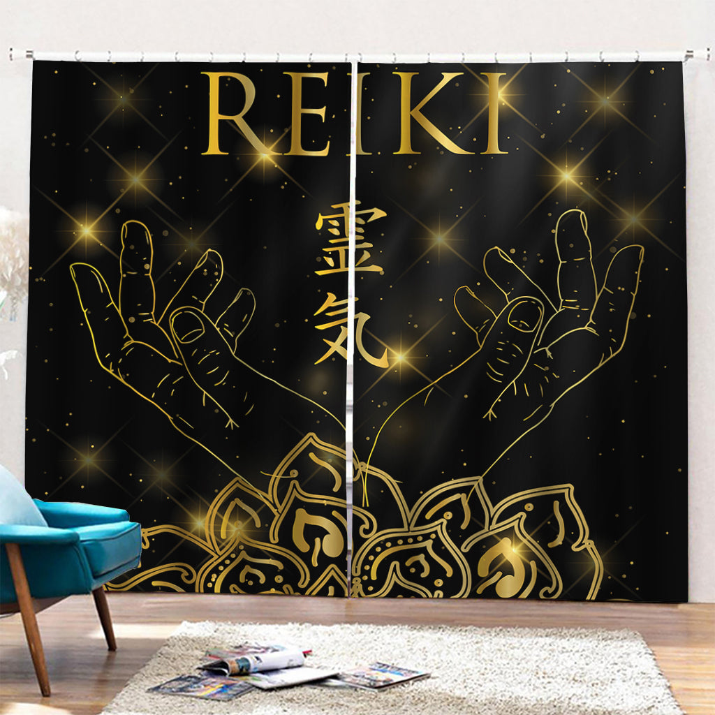 Golden Reiki Print Pencil Pleat Curtains