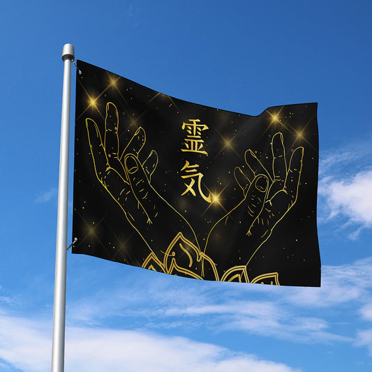 Golden Reiki Print Polyester Flag