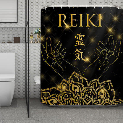 Golden Reiki Print Polyester Shower Curtain