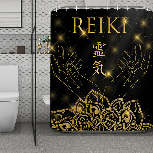 Golden Reiki Print Polyester Shower Curtain