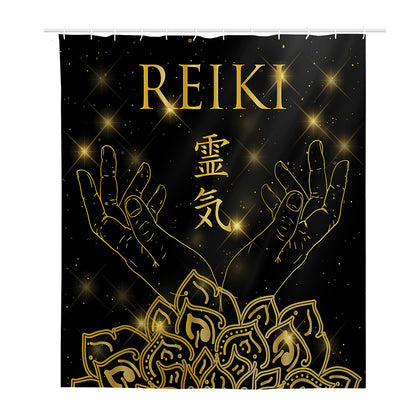 Golden Reiki Print Polyester Shower Curtain