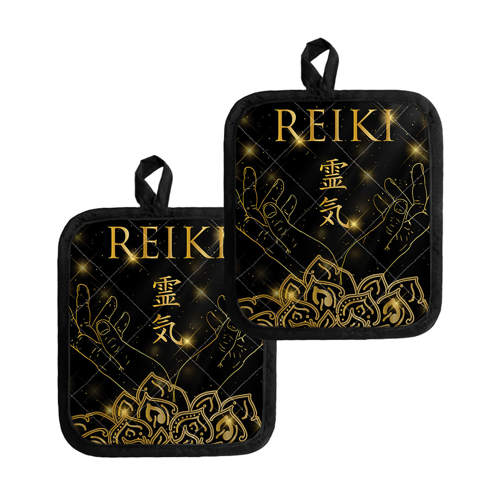 Golden Reiki Print Pot Holders