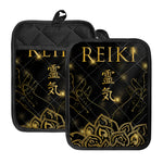 Golden Reiki Print Pot Holders With Pocket