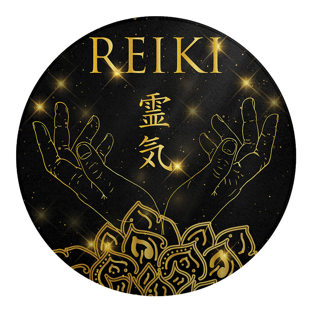 Golden Reiki Print Round Blanket