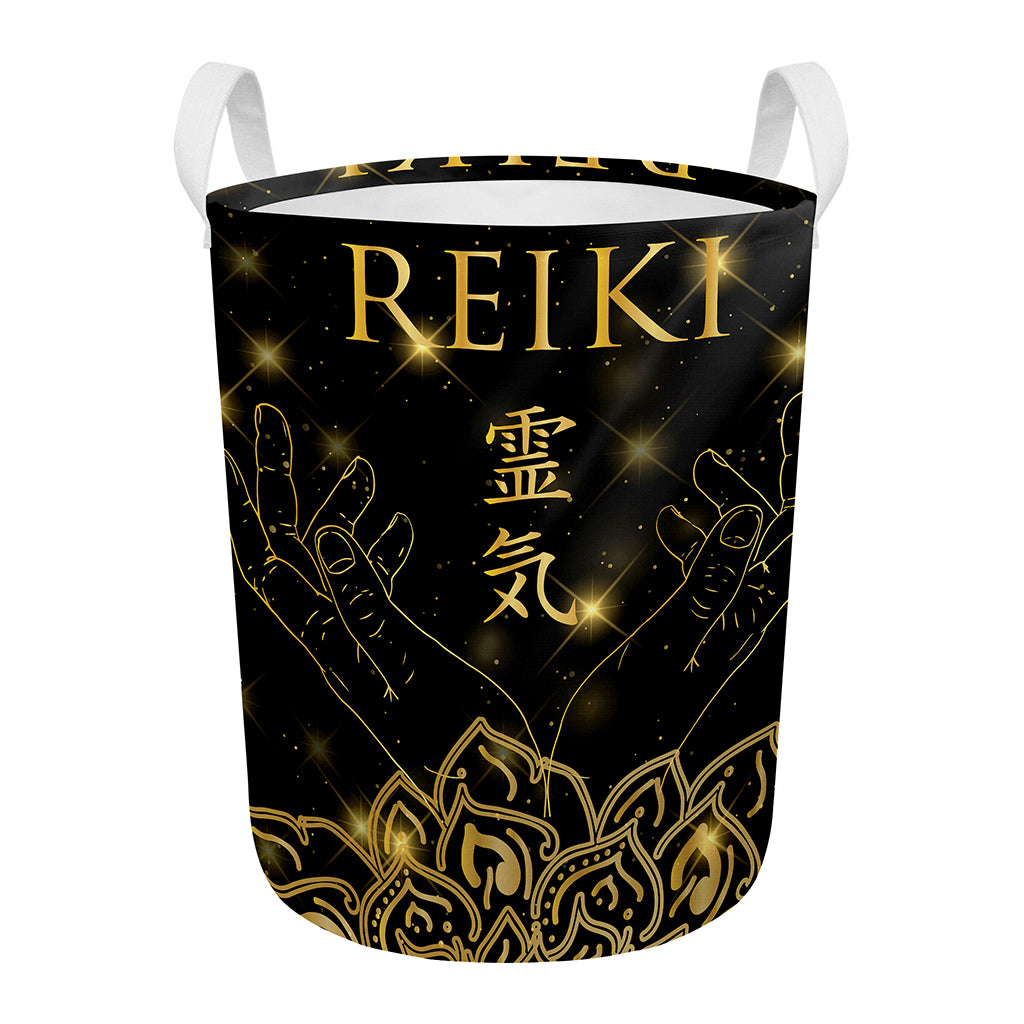 Golden Reiki Print Round Laundry Basket