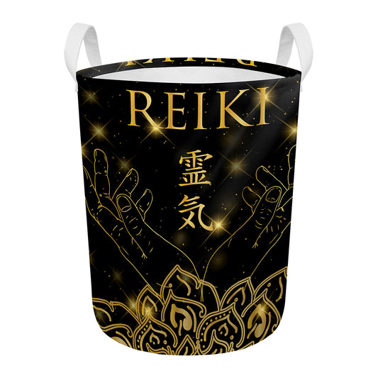 Golden Reiki Print Round Laundry Basket