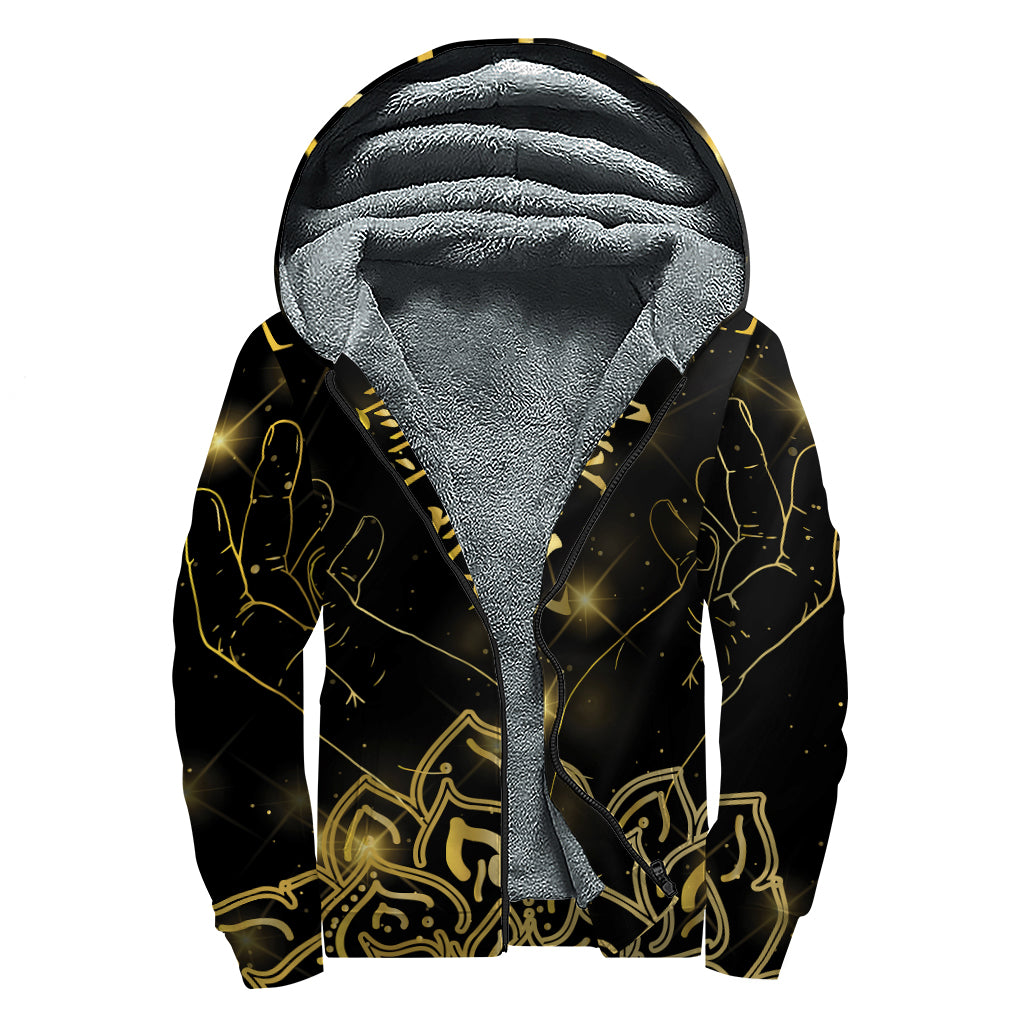 Golden Reiki Print Sherpa Lined Zip Up Hoodie