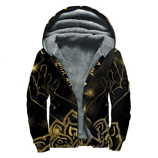 Golden Reiki Print Sherpa Lined Zip Up Hoodie