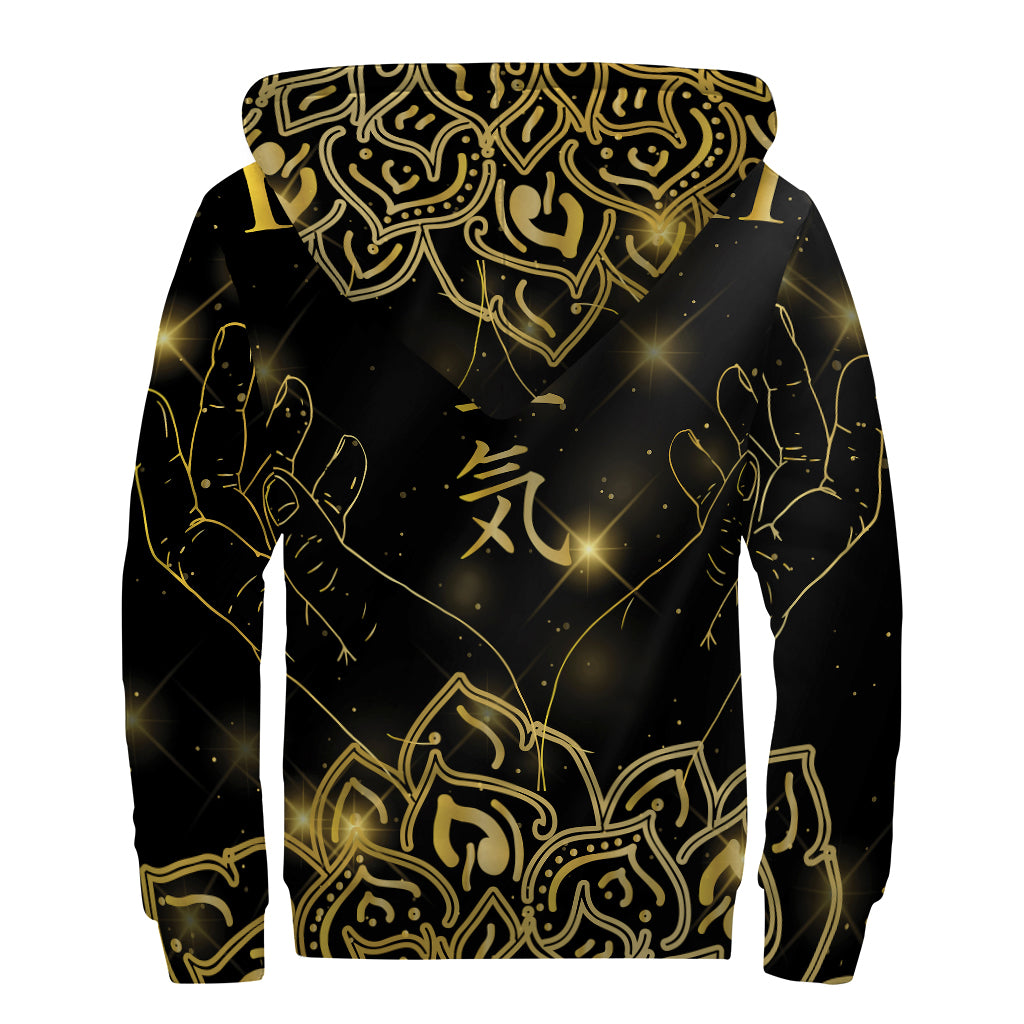 Golden Reiki Print Sherpa Lined Zip Up Hoodie