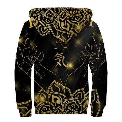 Golden Reiki Print Sherpa Lined Zip Up Hoodie