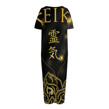 Golden Reiki Print Short Sleeve Long Nightdress